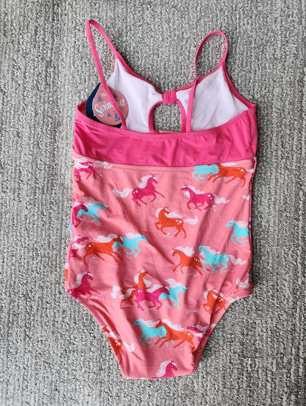 Hatley Playful Horses Tie Front One Piece Swimsuit Size 10 Color Pink NWT